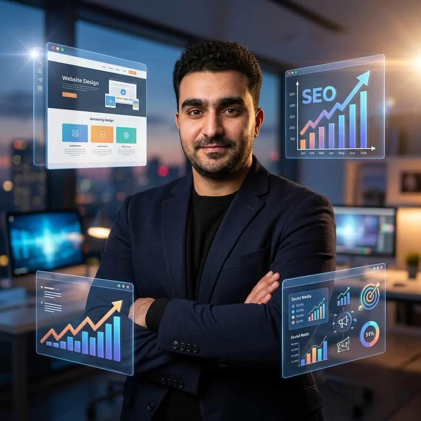 محمد سيد خبير التسويق الإلكتروني وتصميم المواقع أثناء العمل